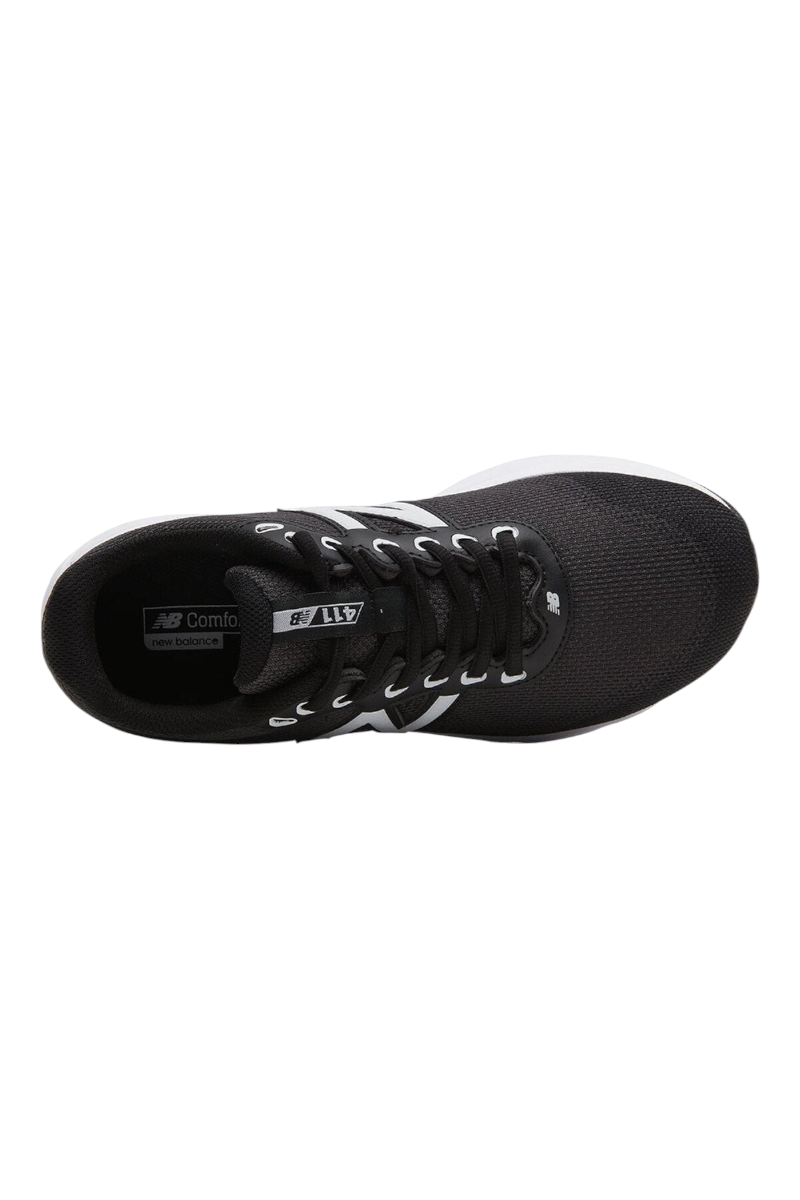 Sporline New Balance M411BK2 siyah erkek spor ayakkabı, üstten görünüm, nefes alabilir file yüzeyli koşu ayakkabısı