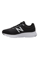 Sporline New Balance M411BK2 siyah erkek spor ayakkabı, yan profil görünümü ve beyaz tabanlı tasarım