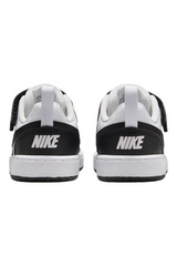 Sporline Nike Court Borough Low Recraft bebek spor ayakkabısı, beyaz ve siyah renkli, topuktan görünüm