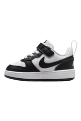 Sporline Nike Court Borough Low Recraft bebek spor ayakkabısı, beyaz ve siyah renkli, cırt cırtlı tasarım.