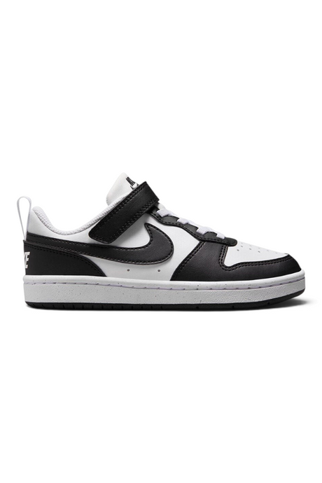 Sporline Nike Court Borough Low Recraft çocuk günlük ayakkabı, beyaz ve siyah renkli, cırt cırtlı spor ayakkabı