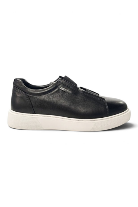 Sporline Pierre Cardin siyah deri erkek sneaker ayakkabı, beyaz tabanlı günlük şık tasarım