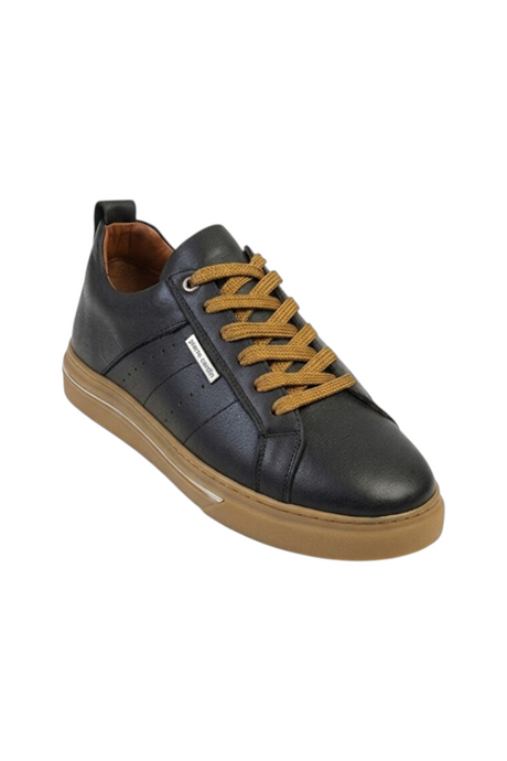 Sporline Pierre Cardin 42095 siyah erkek sneaker, taba rengi bağcıklı ve tabanlı şık günlük spor ayakkabı.