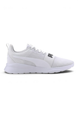 Sporline Puma Anzarun Lite Bold beyaz siyah dokuma kumaş spor ayakkabı, yan bant detaylı konforlu sneaker