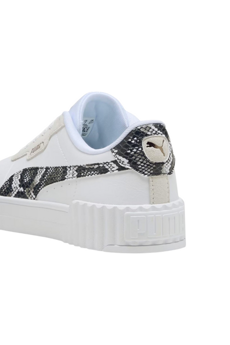 Sporline Puma Carina 3.0 Snake Chic beyaz ve altın detaylı yılan derisi desenli kadın sneaker ayakkabı topuk detayı