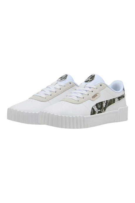 Sporline Puma Carina 3.0 Snake Chic beyaz ve altın detaylı yılan derisi desenli kadın sneaker ayakkabı