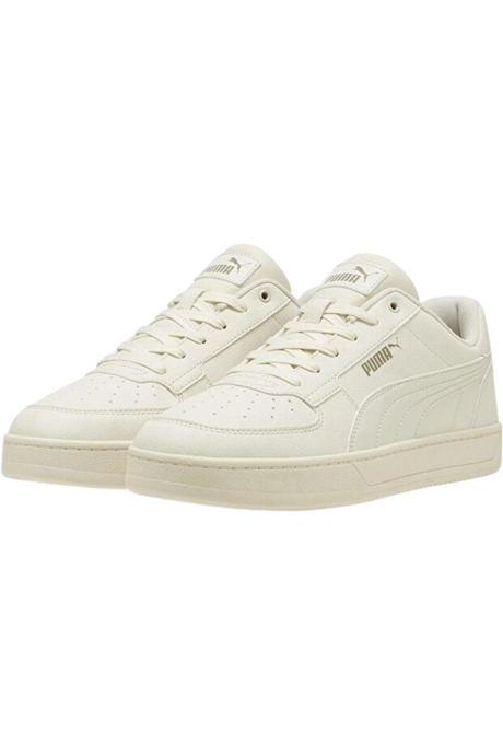 Sporline Puma Caven 2.0 kırık beyaz unisex sneaker, yan kısımlarında altın rengi Puma logolu şık günlük spor ayakkabı