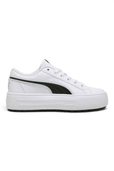 Sporline Puma Kaia 2.0 beyaz deri platform spor ayakkabı, yan kısımlarında siyah ikonik PUMA Formstrip detayı ile.