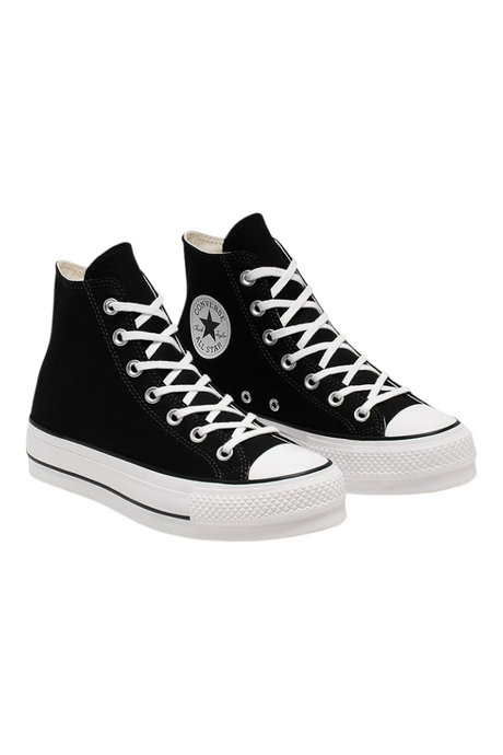 Sporline siyah beyaz kanvas Converse Chuck Taylor All Star Lift platform yüksek tabanlı bağcıklı spor ayakkabı