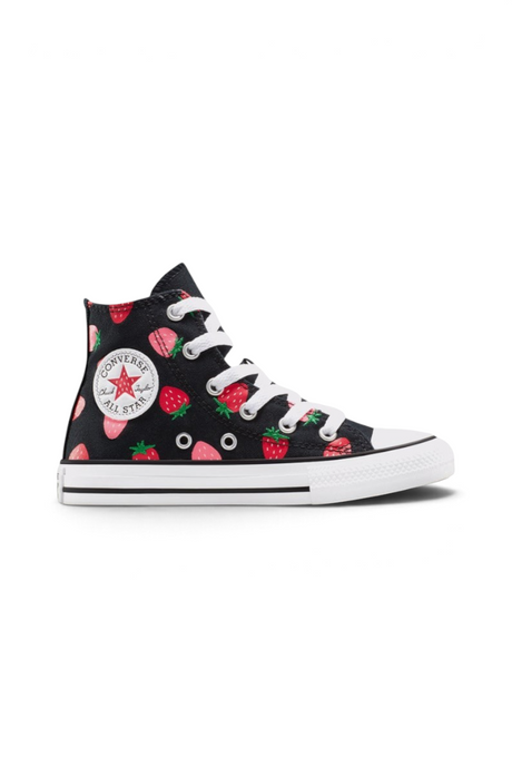 Sporline marka, çilek desenli siyah kanvas Converse Chuck Taylor All Star yüksek bilekli spor ayakkabı