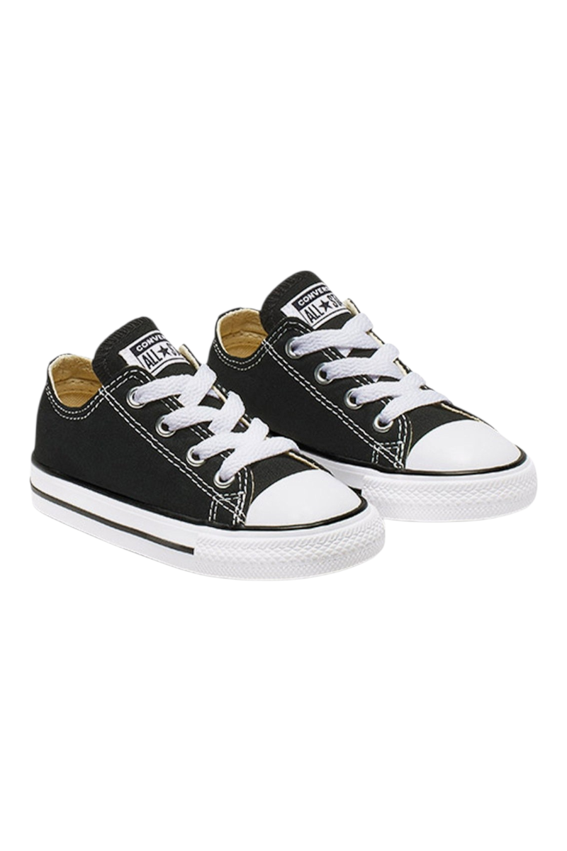 Sporline siyah renkli, bağcıklı, pamuklu kumaştan üretilmiş klasik Converse Chuck Taylor bebek sneaker ayakkabı