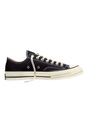 Sporline siyah kanvas Converse Chuck 70 Ox bileksiz spor ayakkabı, beyaz bağcıklı ve vintage kauçuk tabanlı yan görünüm