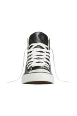 Sporline marka siyah deri Converse Chuck Taylor All Star yüksek bilekli spor ayakkabı, beyaz bağcıklı ön görünüm