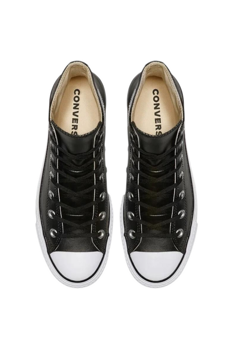 Sporline marka siyah deri Converse Chuck Taylor All Star Lift yüksek tabanlı bağcıklı kadın spor ayakkabı