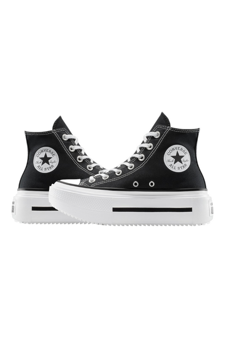 Sporline siyah renkli, beyaz kalın tabanlı, yüksek konçlu Converse Chuck Taylor All Star Lift kadın spor ayakkabı