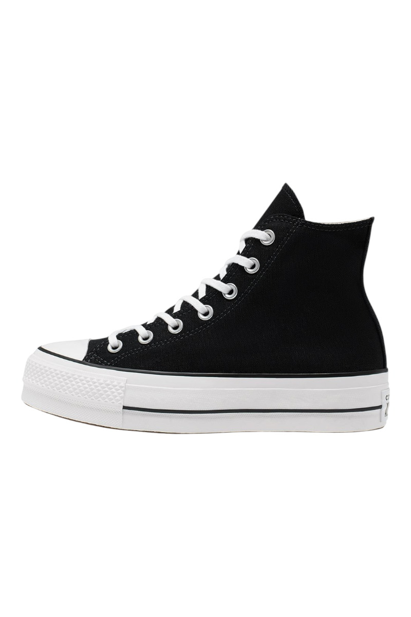 Sporline marka siyah kanvas kumaşlı, beyaz bağcıklı ve yüksek platform tabanlı Converse kadın sneaker ayakkabı
