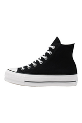 Sporline marka siyah kanvas kumaşlı, beyaz bağcıklı ve yüksek platform tabanlı Converse kadın sneaker ayakkabı