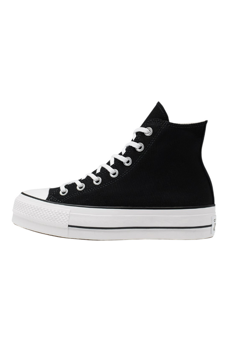 Sporline marka siyah kanvas kumaşlı, beyaz bağcıklı ve yüksek platform tabanlı Converse kadın sneaker ayakkabı