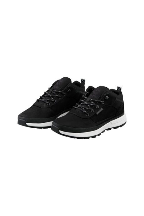 Sporline Timberland Field Trekker siyah deri erkek sneaker, beyaz EVA orta taban ve tırtıklı kauçuk dış tabanlı tasarım