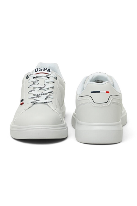 Sporline U.S. Polo Assn. beyaz suni deri erkek sneaker ayakkabı, ön ve arka görünüm.