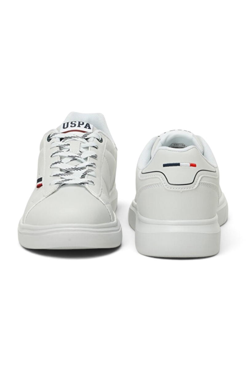 Sporline U.S. Polo Assn. beyaz suni deri erkek sneaker ayakkabı, ön ve arka görünüm.