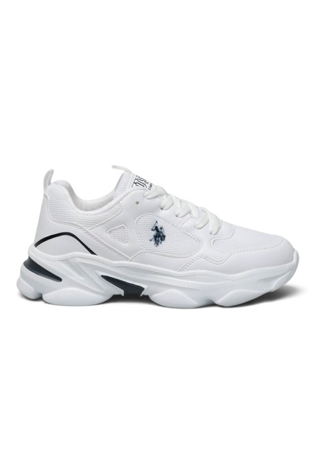 Sporline U.S. Polo Assn. 6P beyaz tekstil kadın sneaker, kalın tabanlı ve yan kısımlarında logo detaylı spor ayakkabı