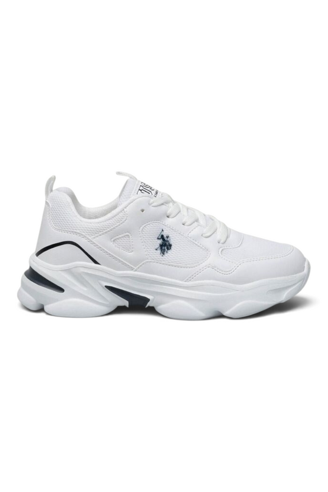 Sporline U.S. Polo Assn. 6P beyaz tekstil kadın sneaker, kalın tabanlı ve yan kısımlarında logo detaylı spor ayakkabı