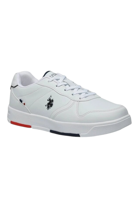 Sporline U.S. Polo Assn. beyaz kadın sneaker, PU deri malzeme ve yan tarafta ikonik logo detayı.