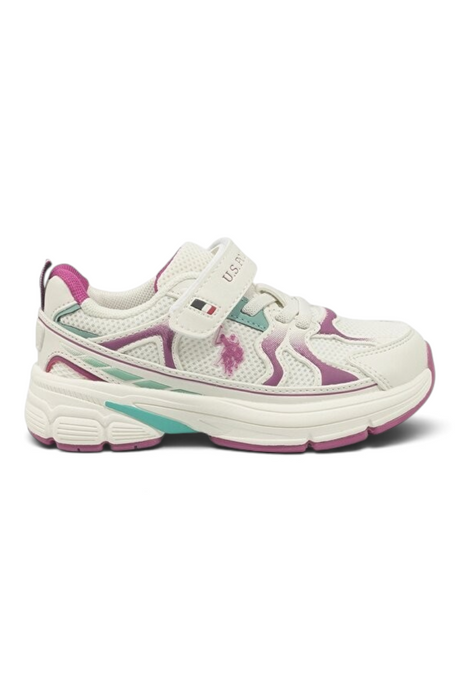 Sporline U.S. Polo Assn. beyaz ve pembe detaylı, cırt cırtlı, mesh ve PU malzemeden üretilmiş çocuk sneaker ayakkabı