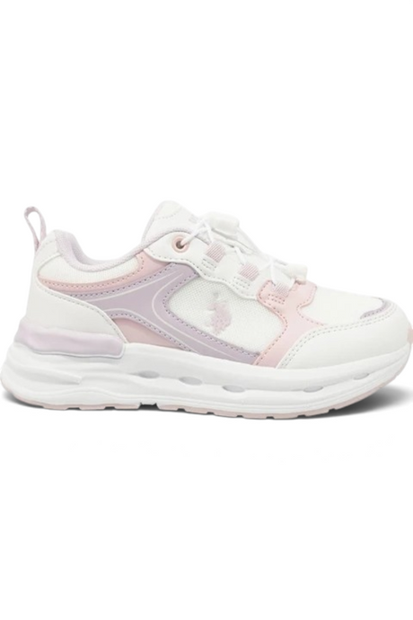 Sporline U.S. Polo Assn. beyaz ve pembe detaylı, file dokulu çocuk sneaker ayakkabı