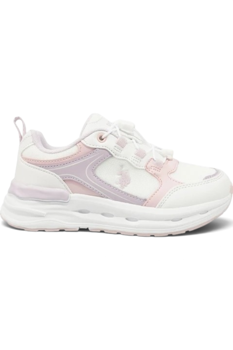 Sporline U.S. Polo Assn. beyaz ve pembe detaylı, file dokulu çocuk sneaker ayakkabı