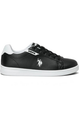 Sporline U.S. Polo Assn. siyah beyaz erkek sneaker, yan profil görünümü ve ikonik logo detaylı günlük spor ayakkabı.