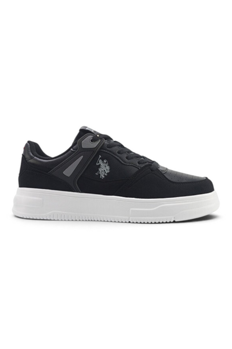 Sporline U.S. Polo Assn. siyah erkek sneaker, PU ve TPU malzemeden üretilmiş, yan kısmında logo detaylı spor ayakkabı