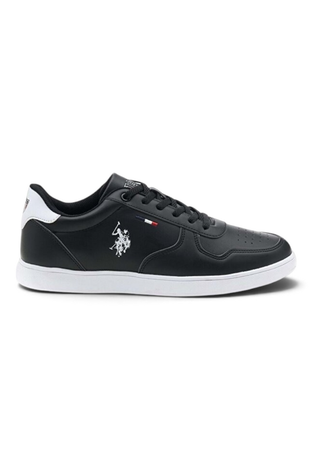 Sporline U.S. Polo Assn. siyah erkek sneaker, %100 PU deri görünümlü günlük spor ayakkabı