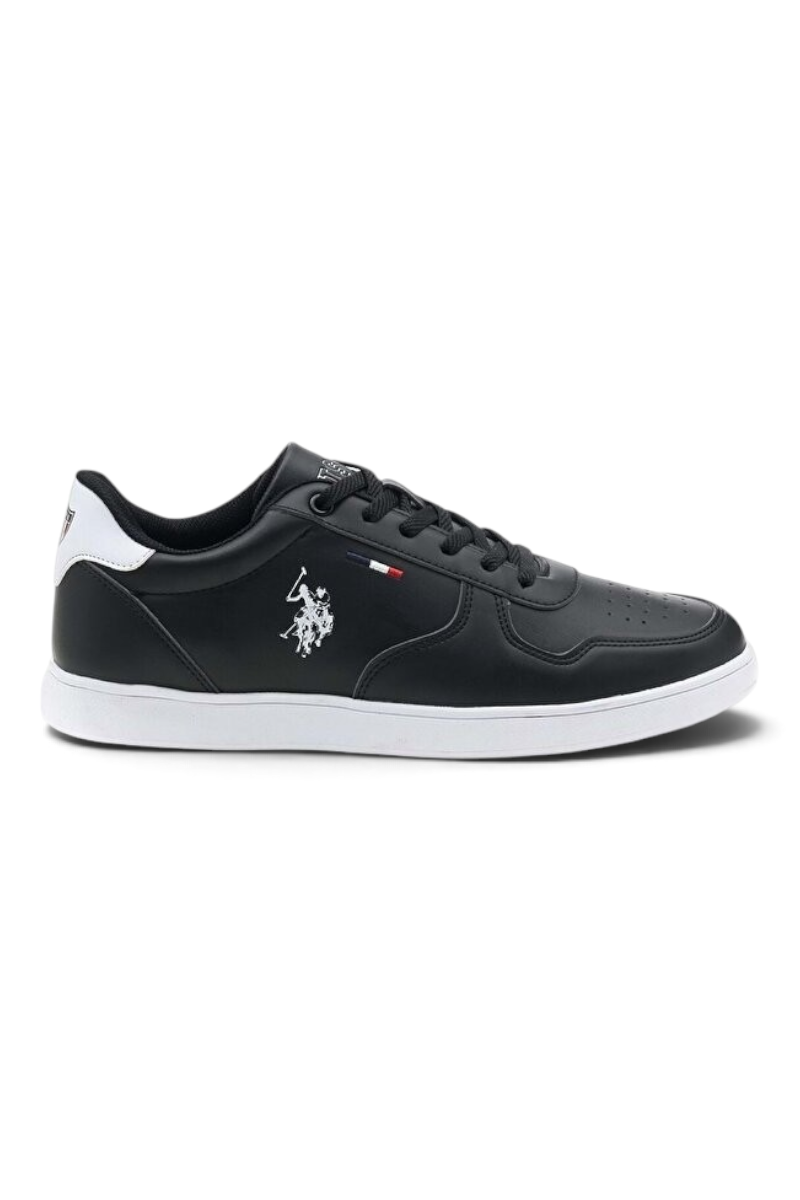 Sporline U.S. Polo Assn. siyah erkek sneaker, %100 PU deri görünümlü günlük spor ayakkabı
