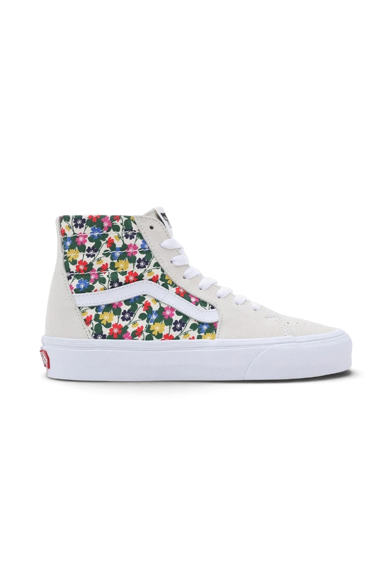 Sporline Vans VN0A5KRUWHT1 unisex bej ve beyaz renkli, çiçek desenli yüksek bilekli sneaker ayakkabı
