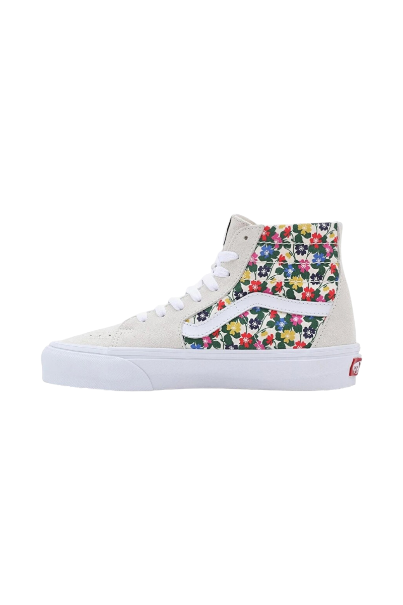 Sporline Vans VN0A5KRUWHT1 bej ve beyaz renkli, çiçek desenli süet detaylı unisex yüksek tabanlı sneaker ayakkabı