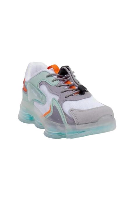 Sporline Vicco beyaz tekstil çocuk sneaker, yeşil ve turuncu detaylı, şeffaf tabanlı spor ayakkabı