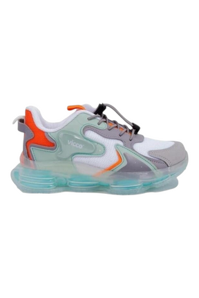 Sporline Vicco beyaz tekstil çocuk sneaker, turuncu ve mint yeşili detaylı, şeffaf tabanlı spor ayakkabı