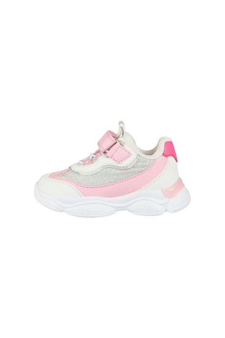 Sporline Vicco beyaz ve pembe detaylı, simli yüzeyli, cırt cırtlı çocuk sneaker ayakkabı