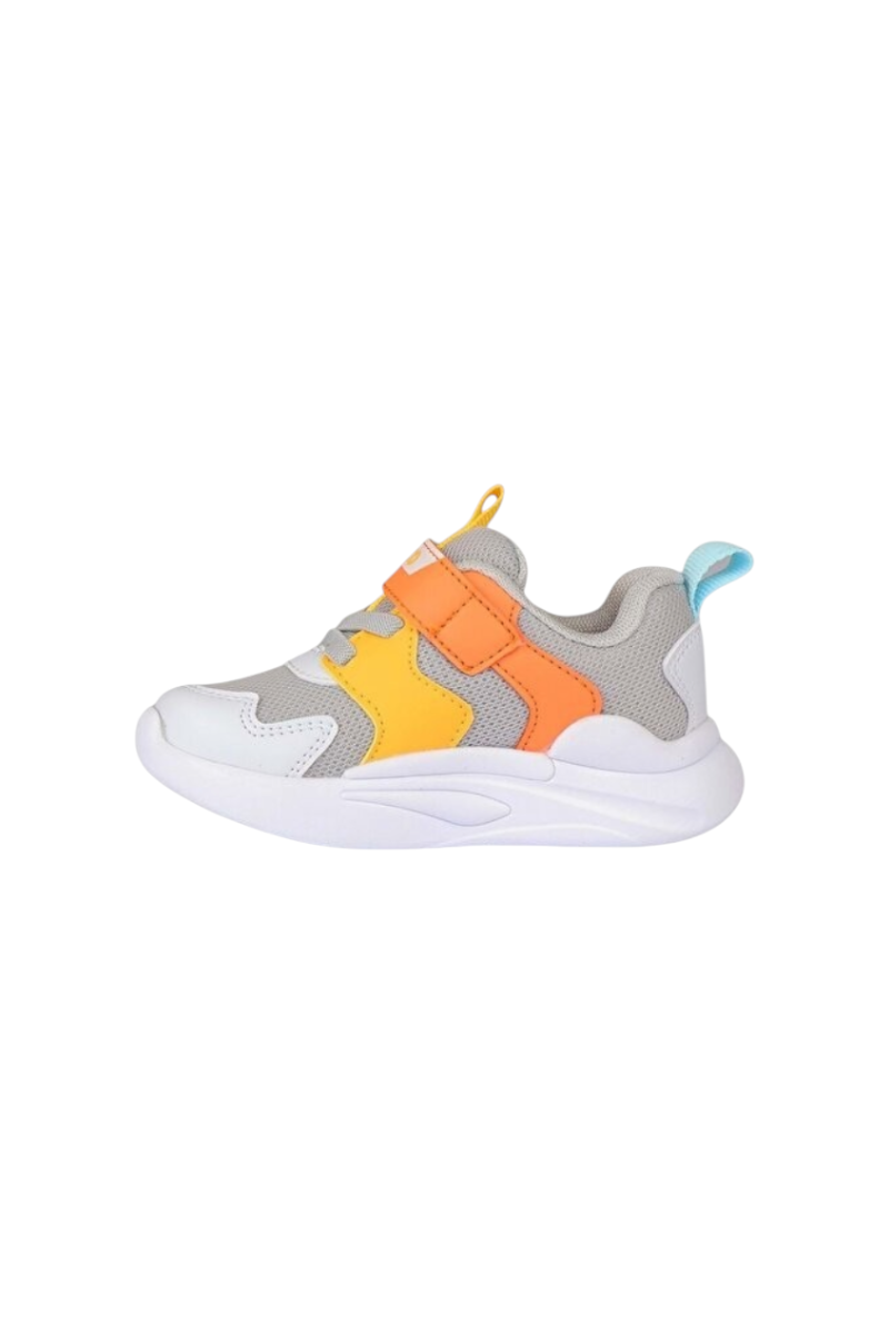 Sporline Vicco gri, turuncu ve sarı detaylı, tekstil malzemeden üretilmiş cırt cırtlı çocuk sneaker ayakkabısı