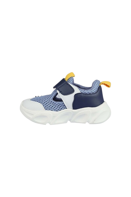 Sporline Vicco mavi tekstil çocuk sneaker, cırt cırtlı tasarım ve beyaz kalın tabanlı günlük spor ayakkabı.