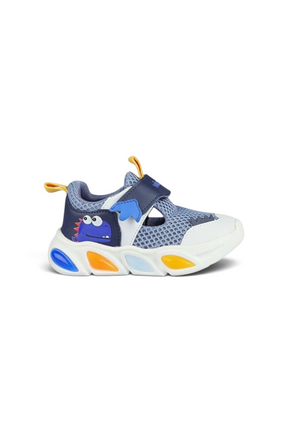 Sporline Vicco mavi tekstil çocuk sneaker, üzerinde sevimli dinozor figürü ve renkli taban detayları bulunuyor.
