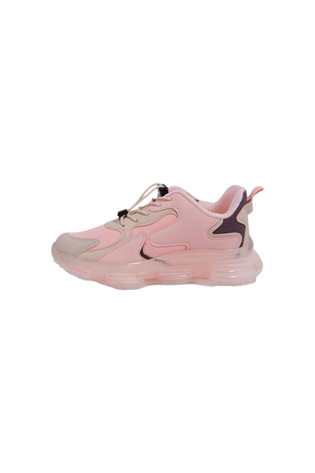 Sporline Vicco pudra pembe suni deri çocuk sneaker, yan profil görünümü ve şık detaylı taban tasarımı.