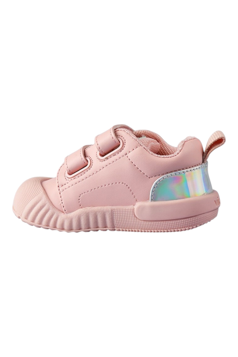 Sporline Vicco pudra pembe suni deri çocuk sneaker, cırt cırtlı kapama ve topuk kısmında parlak detaylı tasarım