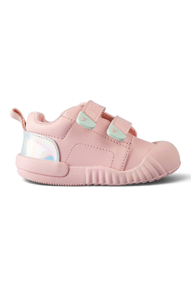 Sporline Vicco pudra pembe suni deri çocuk sneaker, cırt cırtlı ve topuk kısmında parlak detaylı spor ayakkabı