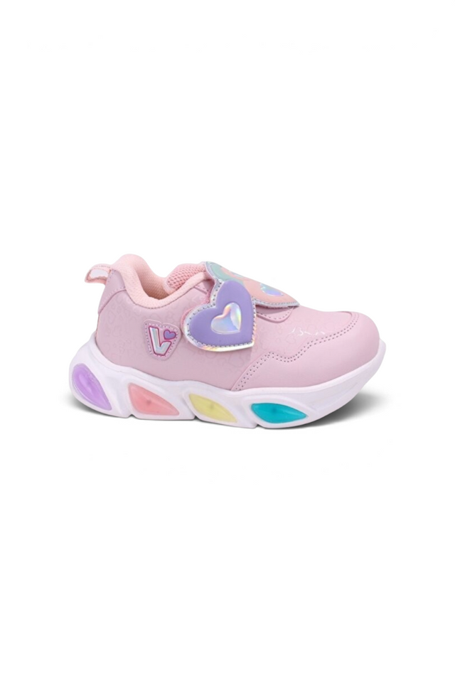 Sporline Vicco pudra pembe renkli, kalp detaylı ve ışıklı tabanlı çocuk sneaker ayakkabı
